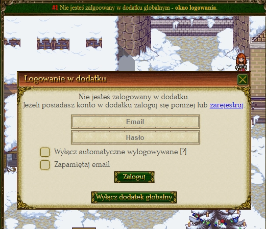 Okno logowania w grze
